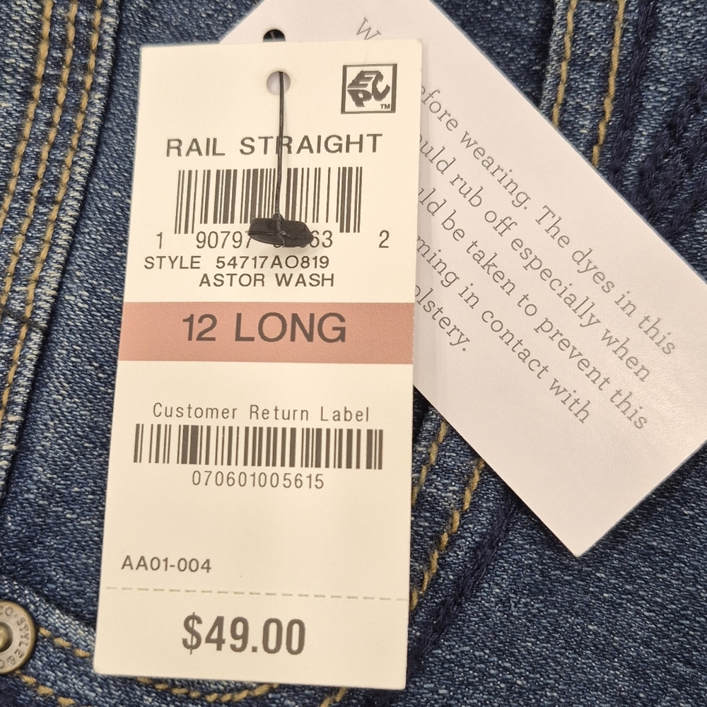 Style & Co Core jeans women's 12 Long dark wash rail straight stretchy high rise - Picture 11 of 16